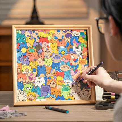 DIY Wooden Cat Puzzle Frame, Wooden Coloring Puzzle, Cat Puzzles Decor