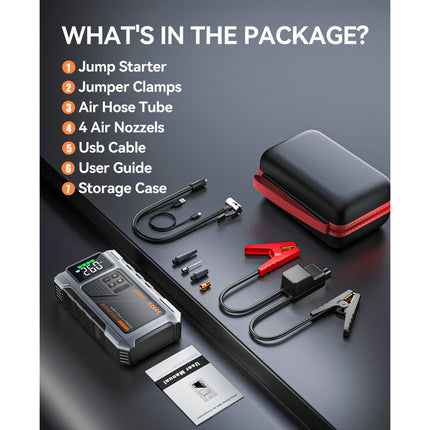6000A Car Jump Starter Power Bank With Air Compressor Battery Booster + Case