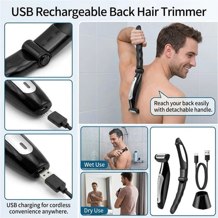Body Hair Removal Electric Back Shaver Razor Manscaping Trimmer for Mens