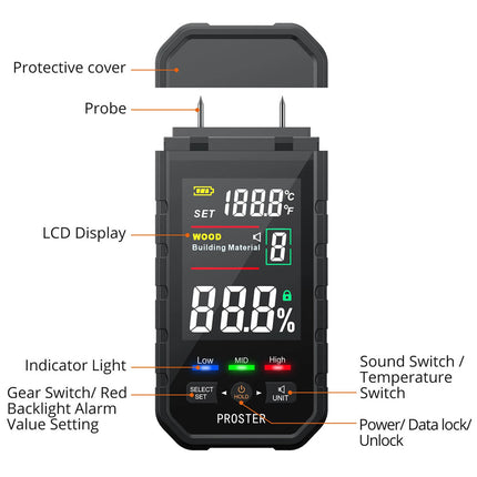 Digital Wood Moisture Meter Damp Humidity Test Wall Firewood Detector Pin Type
