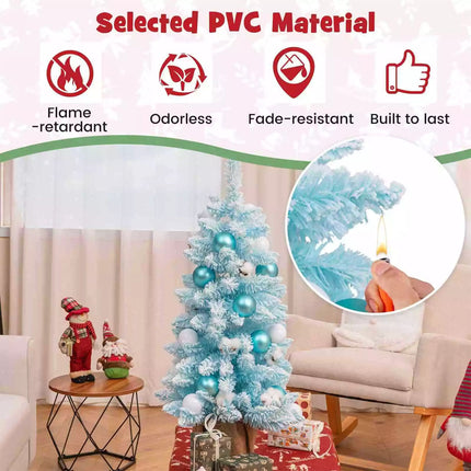 Pre-Decorated Tabletop Mini Christmas Tree Xmas Decor Snowy Branches Cotton Blue + White