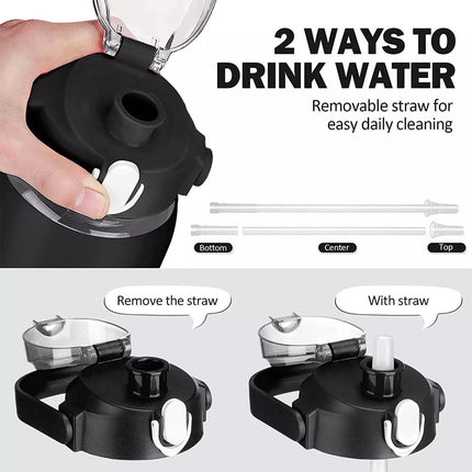 2L 64oz Glass Water Bottles with Straw Silicone Sleeve and Time Marker