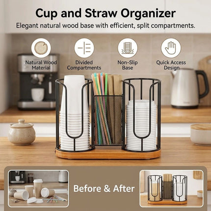 Drink Cup Holder Wood Base Tableware Storage Easy Reach for Countertop, Office