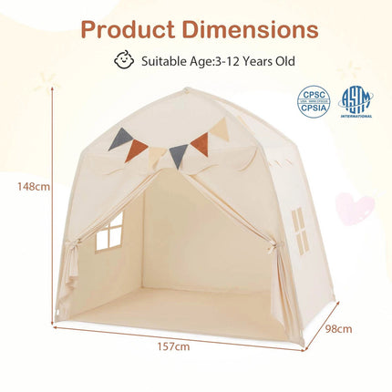 Indoor  Outdoor Dome Teepee Style Play Tent, Portable Playhouse with Bright LED Lights and Decor Flags
