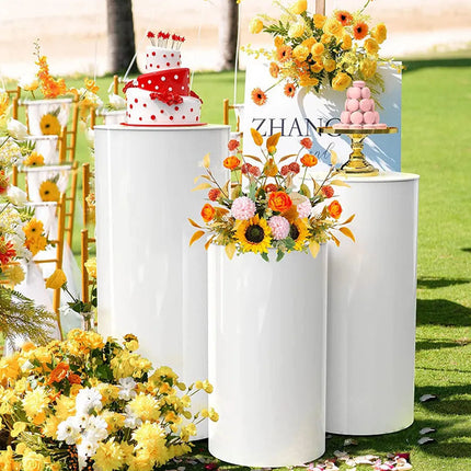 3x Round Plinth Cylinder Pedestal Stand Party Wedding Cake Dessert Flower