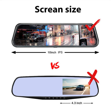 10 Inch Dash Camera Rear View Mirror Full HD 1080P Dual Lens Loop Recording Pro