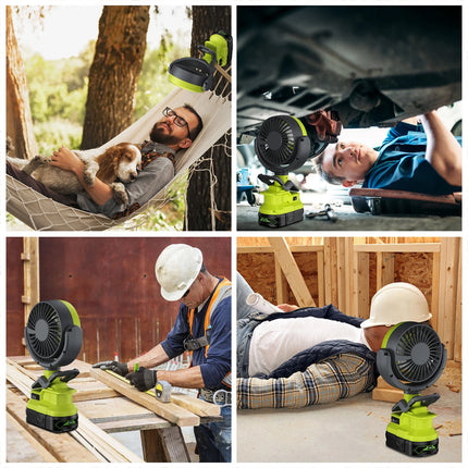 Portable Fan for Ryobi P108 18V Battery Cordless Fan with LED Light for Camping
