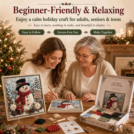3D Christmas Fabric Poke Art Kit, DIY Punch Craft Set with Frame Decor