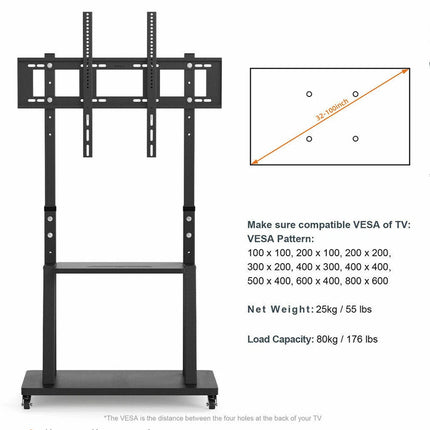 Mobile Rolling TV Floor Stand Mount, Universal Flat Panel Bracket for 32-100 Inch TVs
