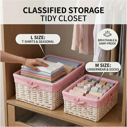 3-Piece Wicker Picnic Basket Set Multifunctional Storage Organiser