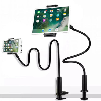 Mobile Phone Flexible 360° Clip Mount Stand Holder Bed Desktop Bracket Clamp Black