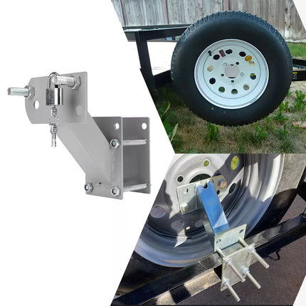 Spare Wheel Carrier Bracket Tyre Holder Trailer Caravan Boat & Pad Lock Silver