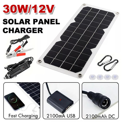 30W Solar Panel Trickle Charger 12V Battery Charger for RV Boat Car Camping Flex