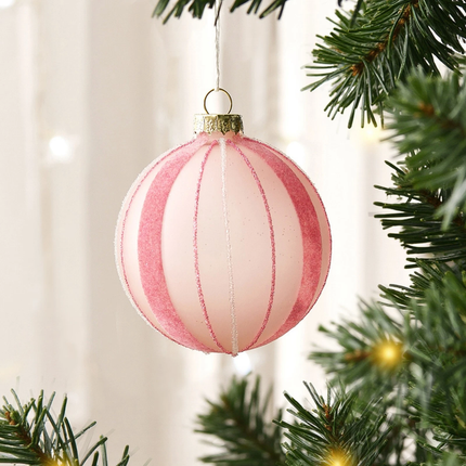 Sherwood 6 Pack Christmas Glitter Stripe Frosted Glass Mixed Shape Baubles Blush