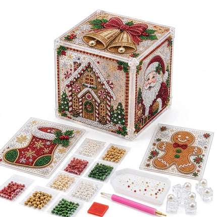 3D Wooden House Christmas Pearl Diamond Art Kit, Christmas Diamond Painting Kits