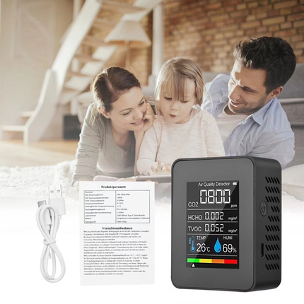 Digital LCD Air Quality Monitor TVOC CO2 Detector Temperature Humidity Meter