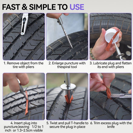 75pcs Heavy Duty Tyre Puncture Repair Tool Tire Mending Kit For Auto Motorbike