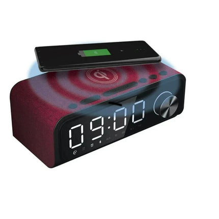 Laser Digital Alarm Clock FM Radio Wireless Charging w/ Bluetooth Speaker Red  Qualité Living