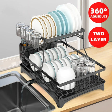 2 Tier Dish Rack Drying Cup Holder Drainer Storage Plate Tray Kitchen Organiser