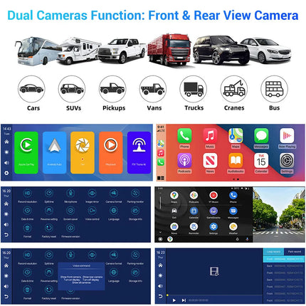 4K 10.26'' Touch Dash Camera Cam Dual Car Recorder for CarPlay Android Auto OZ