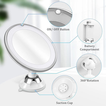 10X Magnifying Makeup Mirror With LED Light Cosmetic 360° Rotation Flexible 2PCS