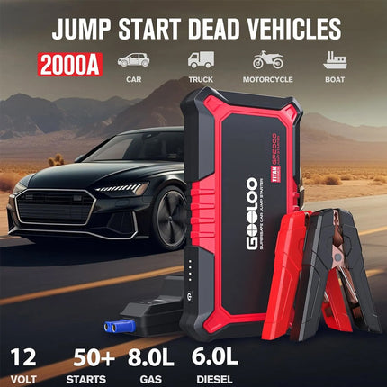 Car Jump Starter 2000A Portable 12 Volt Car battery Heavy Duty High Booster