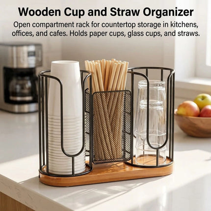 Drink Cup Holder Wood Base Tableware Storage Easy Reach for Countertop, Office