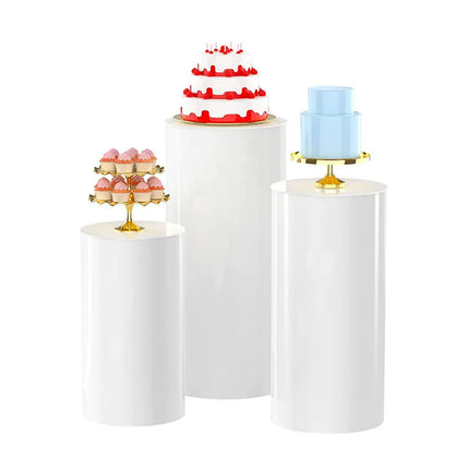 3x Round Plinth Cylinder Pedestal Stand Party Wedding Cake Dessert Flower