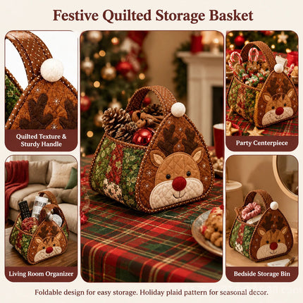 Christmas Elk DIY Quilted Fabric Christmas Handheld Basket Storage Basket for Gifts Candies AU
