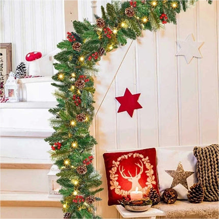 9ft Pre-lit Garland Christmas Decoration Artificial Greenery Pine Flower Flocked