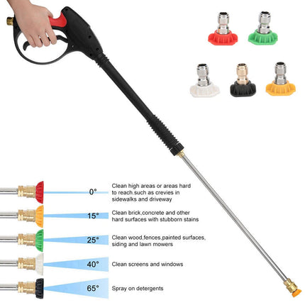 5 Nozzles High Pressure Washer Lance Gun 1/2" BSP Extension Wand Spray Cleaner