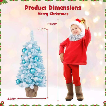 Pre-Decorated Tabletop Mini Christmas Tree Xmas Decor Snowy Branches Cotton Blue + White