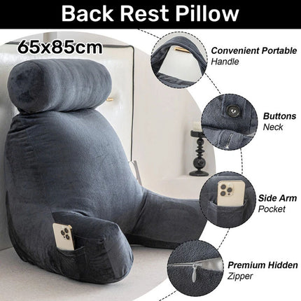 Back Rest Pillow Neck Lumbar Bed Backrest Reading Support Chair Cushion Grey AUS