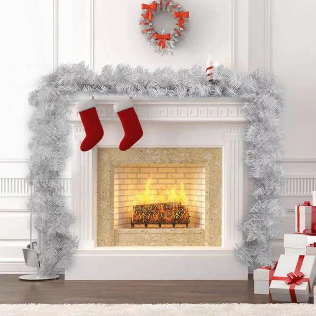 2.7m/9ft Artificial Pine White Christmas Garland Xmas Tree Fireplace Decorations
