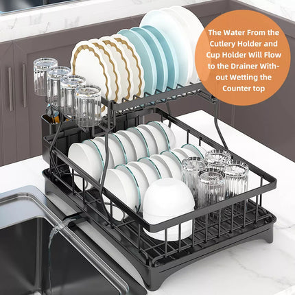 2 Tier Dish Rack Drying Cup Holder Drainer Storage Plate Tray Kitchen Organiser