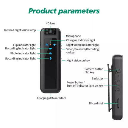 1080P HD Sport Camera Body Cam Mini Wearable Video Recorder For Personal Police