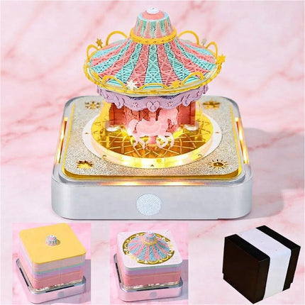 3D Calendar Memo Pad Creative Desk Calendar Notes DIY Paper Carving Art Crafts Merry‑Go‑Round Christmas Gift