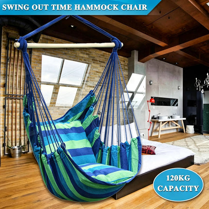 Garden Deluxe Hanging Hammock Chair Swing Outdoor/Indoor Camping W/ Pillows