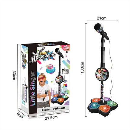 Microphone With Stand Karaoke Song Music Instrument Toys Birthday Gift Black