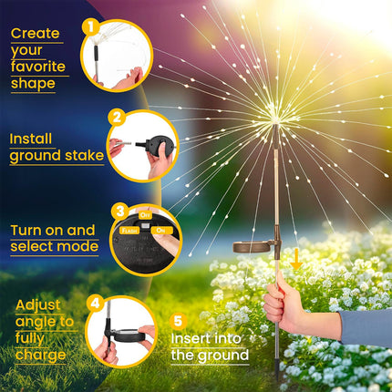 2Pack Solar Powered Garden Outdoor Lights Firework Yard Pathway Christmas Lights Warm