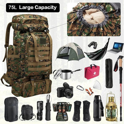75L Outdoor Military Tactical Backpack Travel Rucksacks Camping Trekking Bag