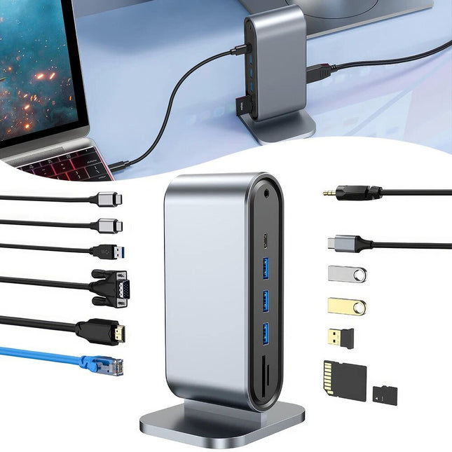 12 Ports HD/VGA/Audio/TF card/USB 3.0/PD 100W Fast Charging Charger Dock Station