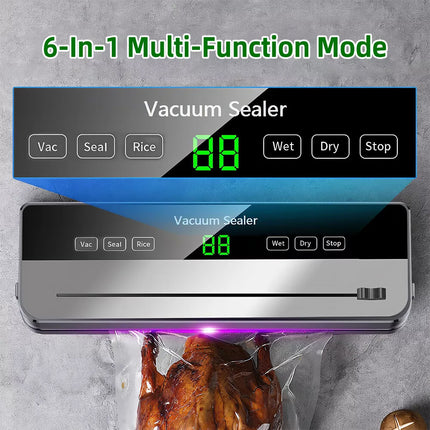 Automatic Vacuum Food Sealer Machine Build-in Cutter Dry Wet Mode & 30 Free Bags Grey