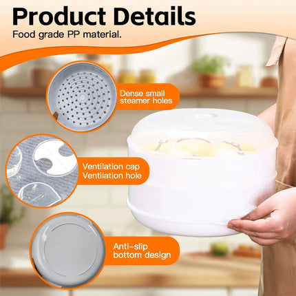 Microwave Steamer 2 TIER Double layer Cooking Meals Vegetables Kitchen Appliance