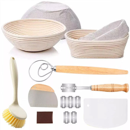 Set Of 2 Round and Oval Banneton Bread Proofing Basket Sourdough Tools Kit