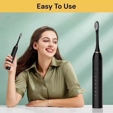 Electric Toothbrush Care tooth Toothbrush With 4 Brush Heads Rechargeable Black