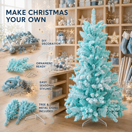 150cm Ice Blue Artificial Christmas Tree 160 LEDs Lighted Spruce Indoor Modern Decor PET