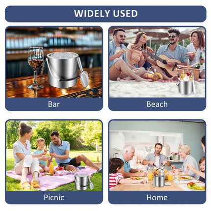 3L Ice Bucket with Lid Stainless Steel Ice Container with Scoop Tong