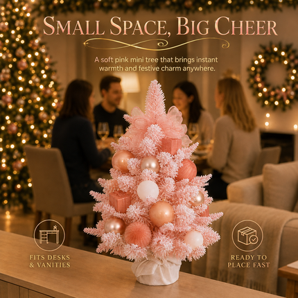 45cm Pink PE Christmas Tabletop Tree Rose Gold Snowy Ornament Decor Gift