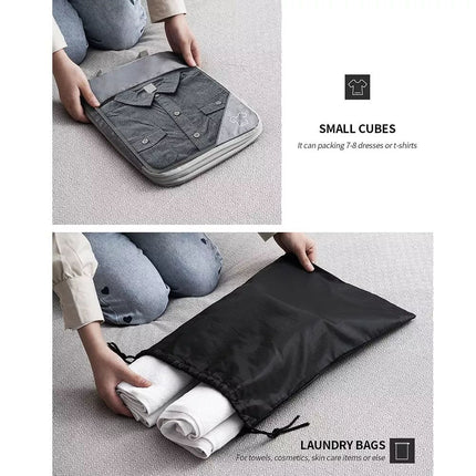 6Pcs Compression Packing Cubes Expandable Luggage Storage Bags Set Travel Packing Bag Black